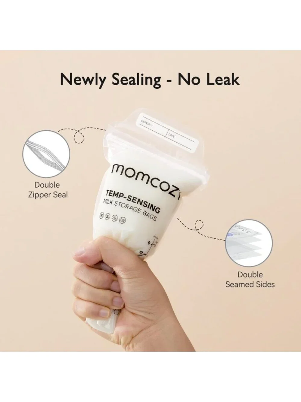 Breastmilk Storage Bags with Temperature Sensing, 120 Disposable No-Leak Pouches